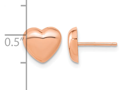 14k Rose Gold Polished Heart Post Earrings, 7.85 x 8.6mm