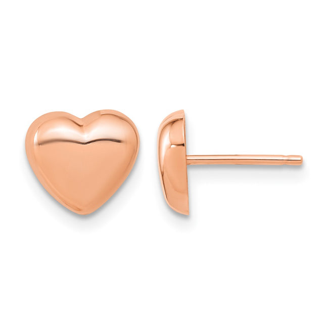 14k Rose Gold Polished Heart Post Earrings, 7.85 x 8.6mm