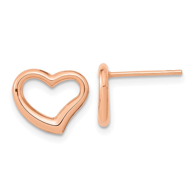 14k Rose Gold Polished Heart Post Earrings, 11 x 11.35mm