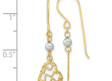 14k Two-tone Satin D/C Heart Dangle Shepherd Hook Earrings (Style TH974)