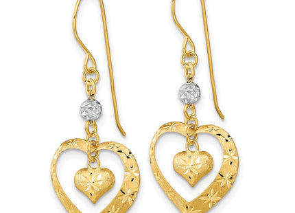 14K gold heart drop earrings, alternate view