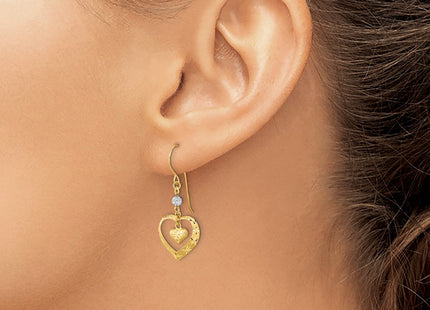 14K gold heart drop earrings, further view