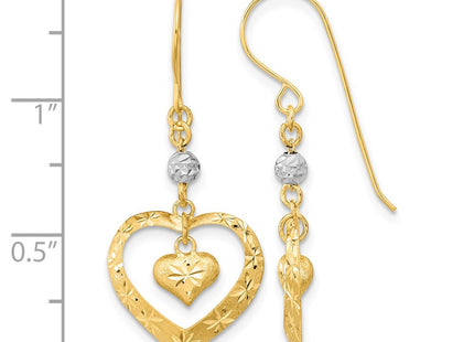14K gold heart drop earrings, another view