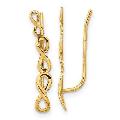 14K Gold Polished Infinity Ear Climber Earrings