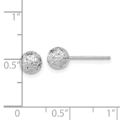 14K White Gold D/C Ball Post Earrings