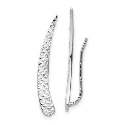 14K White Gold Polished and Textured Ear Climber Earrings