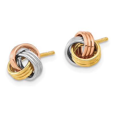 14K w/Rose and White Rhodium Polished Love Knot Post Earrings