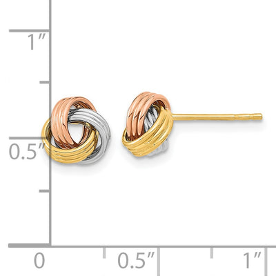 14K w/Rose and White Rhodium Polished Love Knot Post Earrings