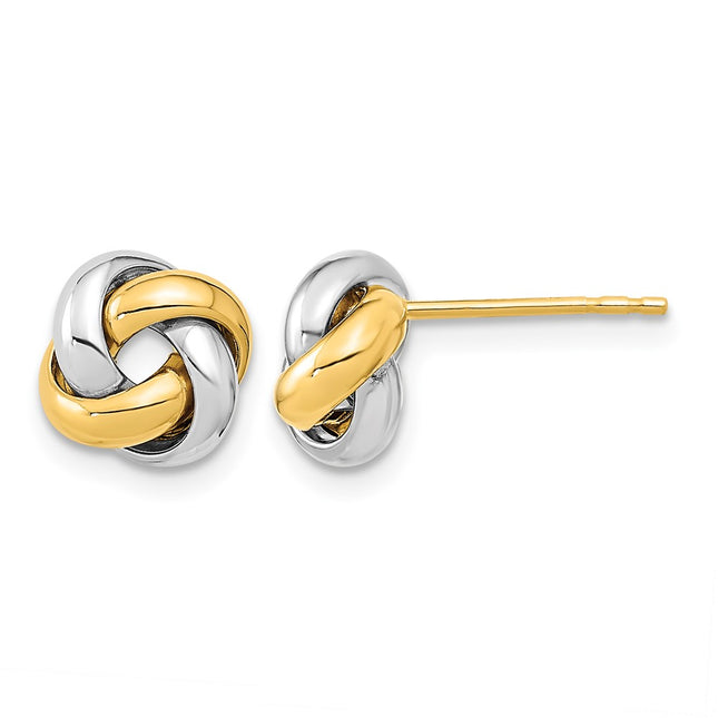 14k Two-Tone Polished Love Knot Post Earrings, 8 x 9mm