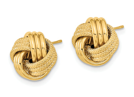 14k Polished Textured Triple Love Knot Post Earrings