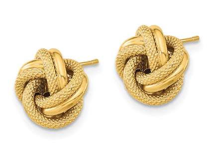 14k Polished Textured Double Love Knot Post Earrings