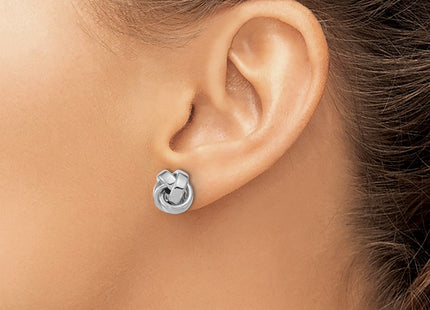 14K white gold knot earrings, another view