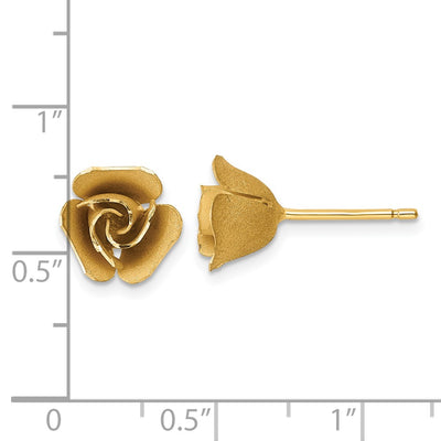 14K Brushed Rose Flower Post Earrings