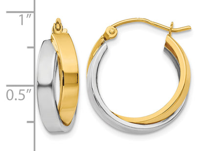14k Two-tone Polished Double Hoop Earrings, 17.5 x 7mm