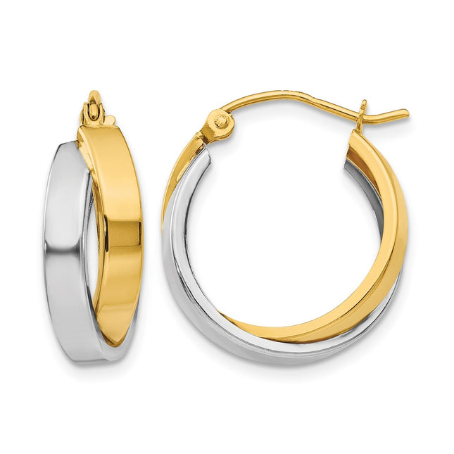 14k Two-tone Polished Double Hoop Earrings, 17.5 x 7mm