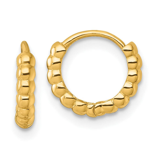 14k Two Tone Polished and Diamond-cut Beaded Hoop Earrings, 21 x 3.5mm