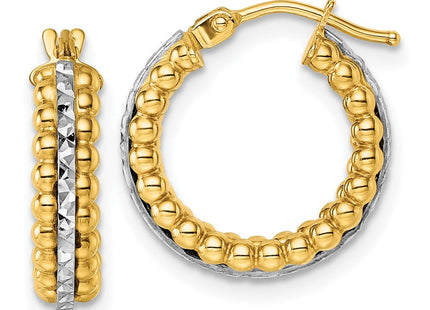 14k Two Tone Polished and Diamond-cut Beaded Hoop Earrings (Style TL1196)