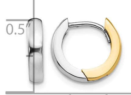 14k Two-tone Round Hinged Hoop Earrings, 7 x 2.5mm
