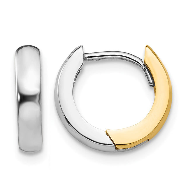14k Two-tone Round Hinged Hoop Earrings, 7 x 2.5mm