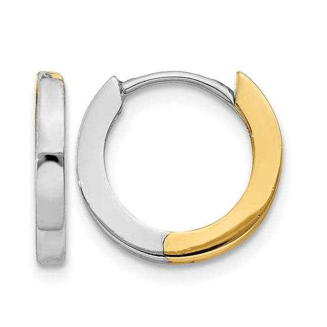 14k Two-tone Round Hinged Hoop Earrings, 8 x 2mm