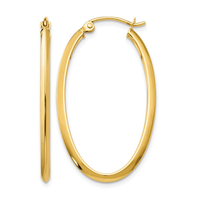 14k Oval Hoop Earrings, 35 x 2mm