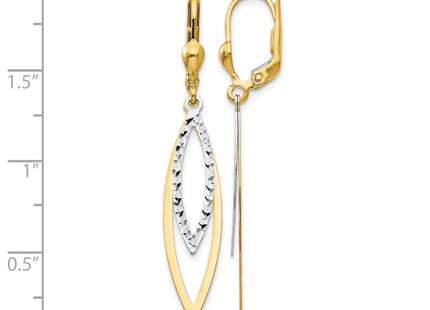 14K Two-tone Diamond Cut Leverback Earrings, 49 x 8mm