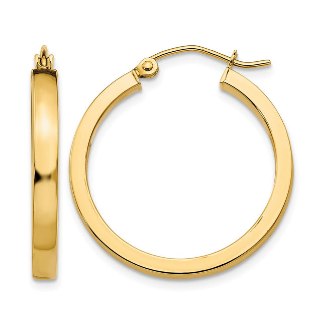 14k Square Tube Hoops, 25 x 3mm