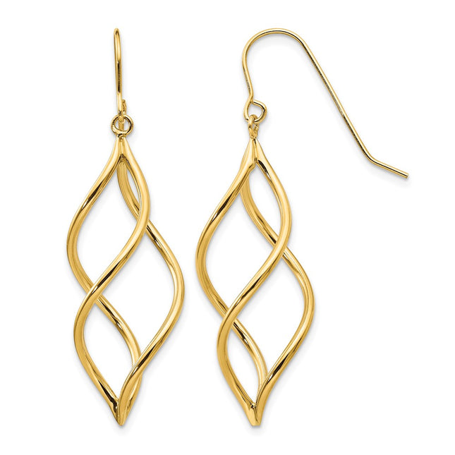 14K Twisted Dangle Earrings, 46 x 12mm