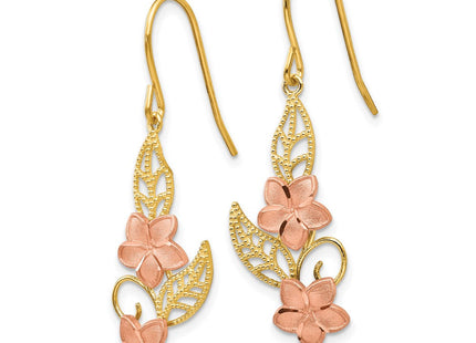 14K Two-tone Fancy Plumeria Dangle Earrings (Style TL456)