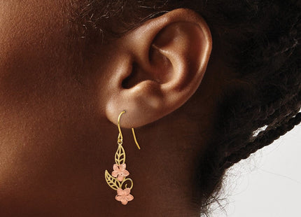 14K Two-tone Fancy Plumeria Dangle Earrings (Style TL456)