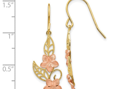 14K Two-tone Fancy Plumeria Dangle Earrings (Style TL456)