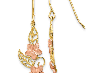 14K Two-tone Fancy Plumeria Dangle Earrings (Style TL456)