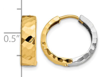 14k Two-tone Textured Hinged Hoop Earrings, 14 x 15mm