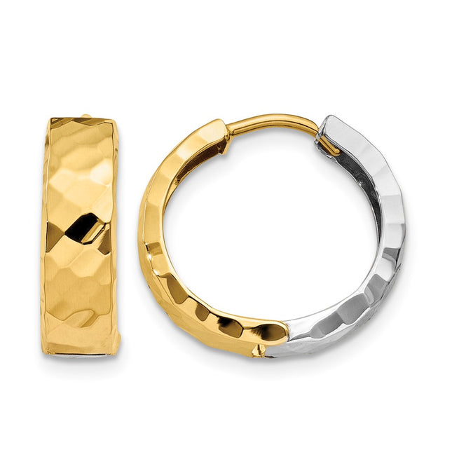 14k Two-tone Textured Hinged Hoop Earrings, 14 x 15mm