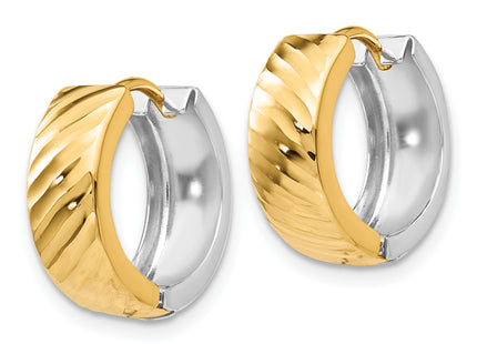 14k Two-tone Textured Hoop Earrings, 14 x 14mm