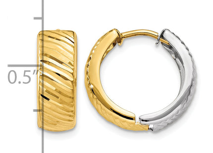 14k Two-tone Textured Hoop Earrings, 14 x 14mm