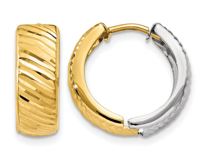 14k Two-tone Textured Hoop Earrings, 14 x 14mm