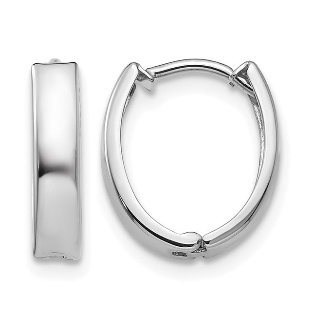 14K White Gold Polished Hinged Hoop Earrings, 13 x 3mm