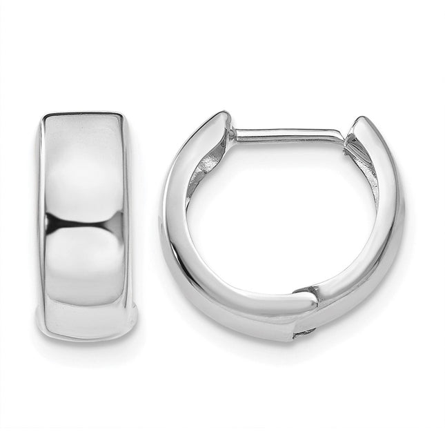 14K White Gold Polished Hinged Hoop Earrings, 12 x 4.5mm