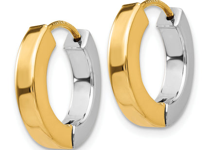 14k Two-tone Gold Polished Hollow Hinged Hoop Earrings, 16 x 3mm