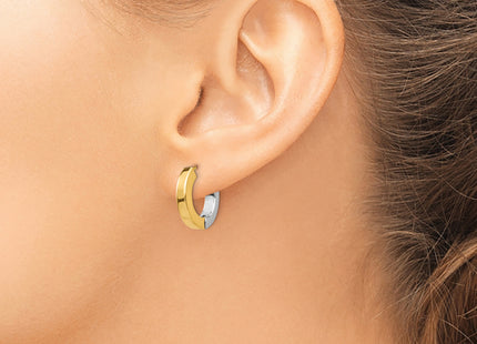 14k Two-tone Gold Polished Hollow Hinged Hoop Earrings, 16 x 3mm