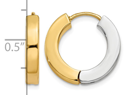 14k Two-tone Gold Polished Hollow Hinged Hoop Earrings, 16 x 3mm