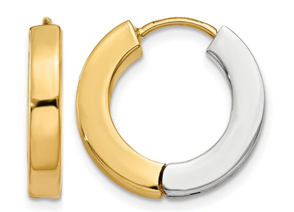 14k Two-tone Gold Polished Hollow Hinged Hoop Earrings, 16 x 3mm