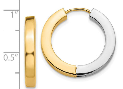 14k Two-tone Gold Polished Hollow Hinged Hoop Earrings (Style TL572)