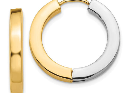 14k Two-tone Gold Polished Hollow Hinged Hoop Earrings (Style TL572)