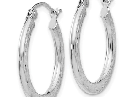 14K White Gold Diamond-cut 2. Hollow Hoop Earrings (Style TL587)