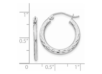 14K White Gold Diamond-cut 2. Hollow Hoop Earrings (Style TL587)
