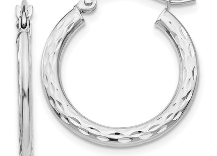 14K White Gold Diamond-cut 2. Hollow Hoop Earrings (Style TL587)