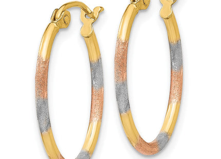 14K w/White and Rose Rhodium Diamond Cut Hoop Earrings (Style TL637)