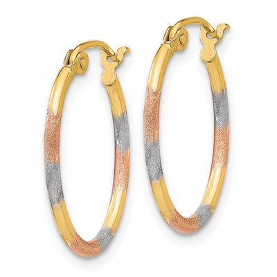 14K w/White and Rose Rhodium Diamond Cut Hoop Earrings, 20 x 16mm